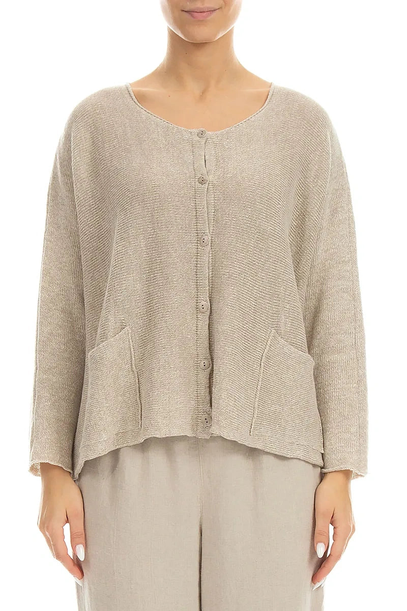 Naturleinen-Cardigan mit zwei Taschen