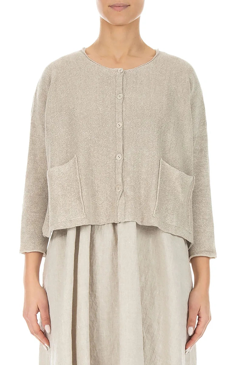 Two Pockets Natural Linen Cardigan 1