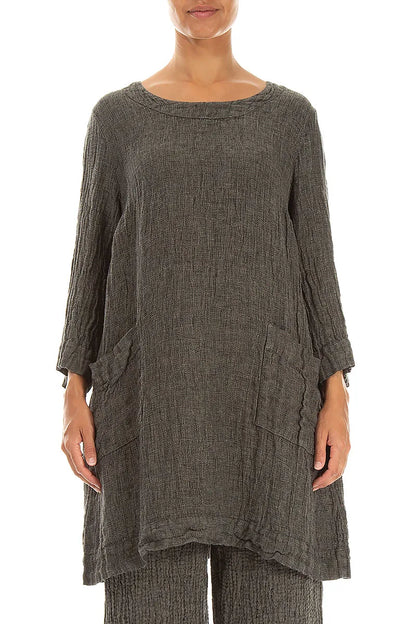 Two Pockets Olive Grey Mélange Linen Tunic