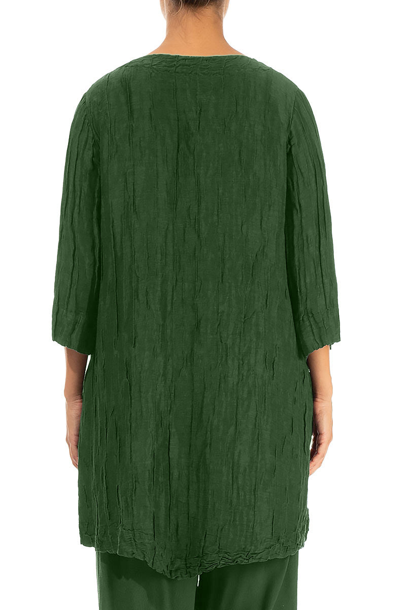 Two Pockets Pine Green Crinkled Silk Tunic 2
