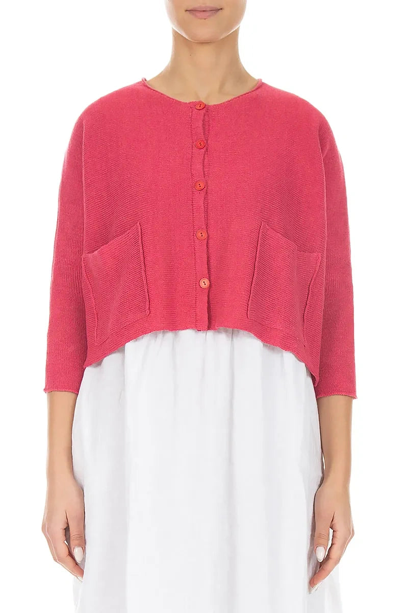 Two Pockets Raspberry Linen Cardigan 1