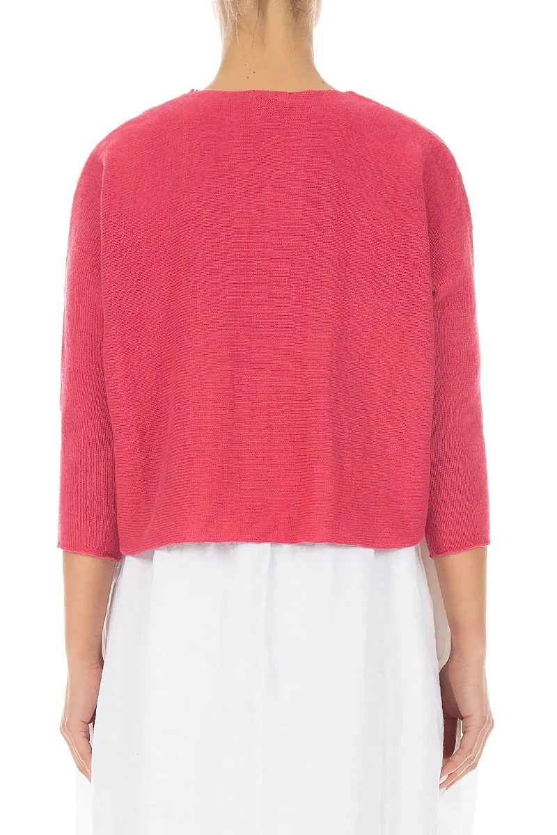 Two Pockets Raspberry Linen Cardigan 2
