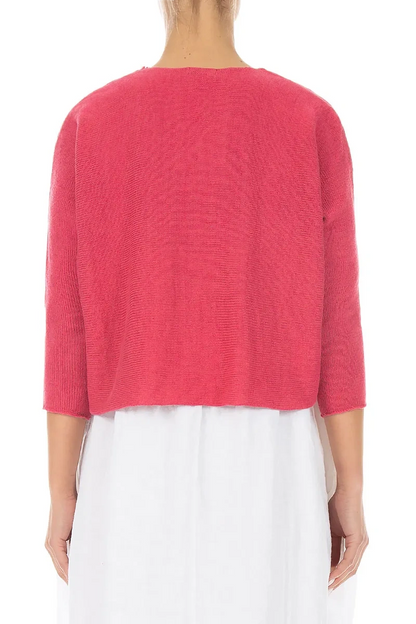 Two Pockets Raspberry Linen Cardigan
