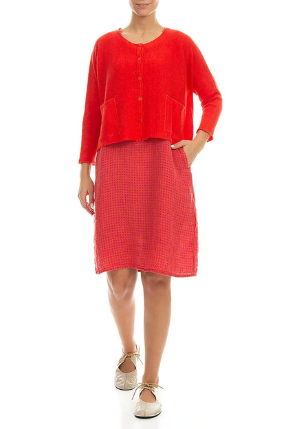 Two Pockets Red Linen Cardigan 4