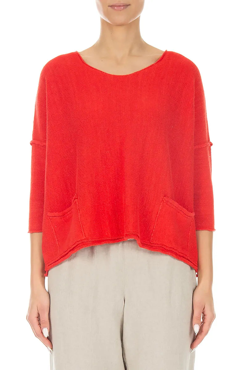 Two Pockets Red Linen Jumper 1
