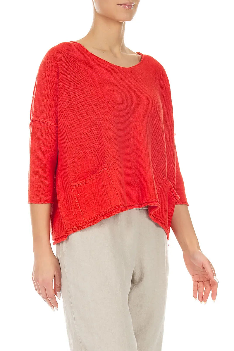 Two Pockets Red Linen Jumper 3