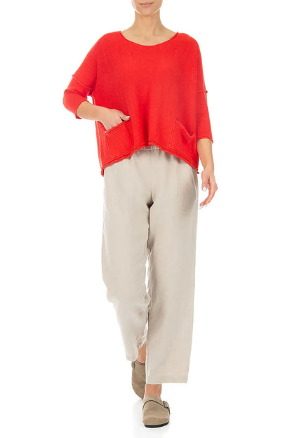 Two Pockets Red Linen Jumper 4