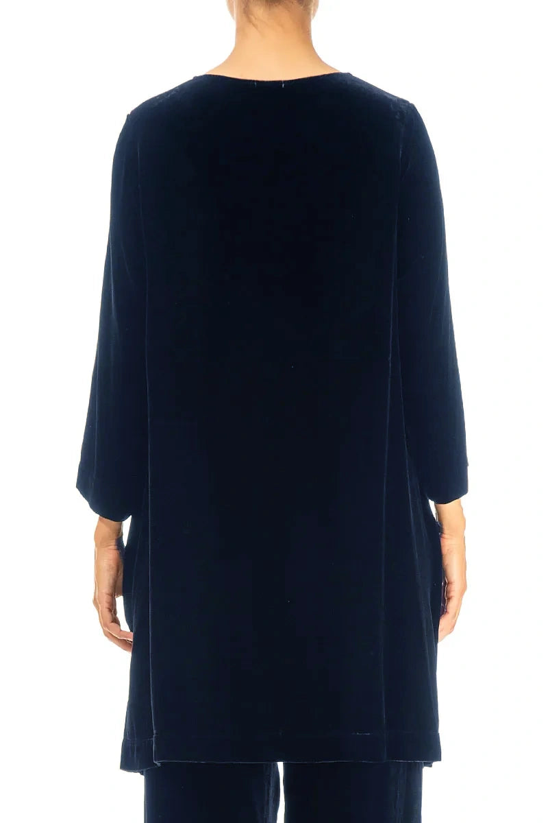 Two Pockets Royal Blue Silk Velvet Tunic