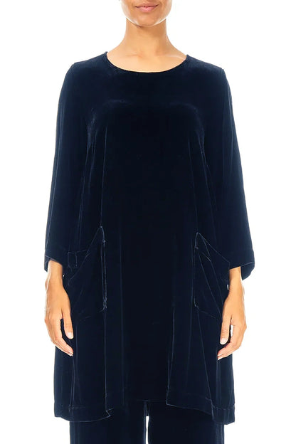 Two Pockets Royal Blue Silk Velvet Tunic