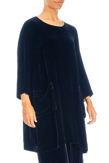 Two Pockets Royal Blue Silk Velvet Tunic