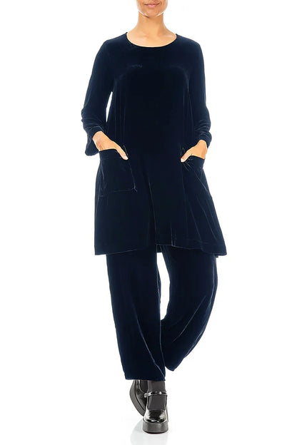 Two Pockets Royal Blue Silk Velvet Tunic