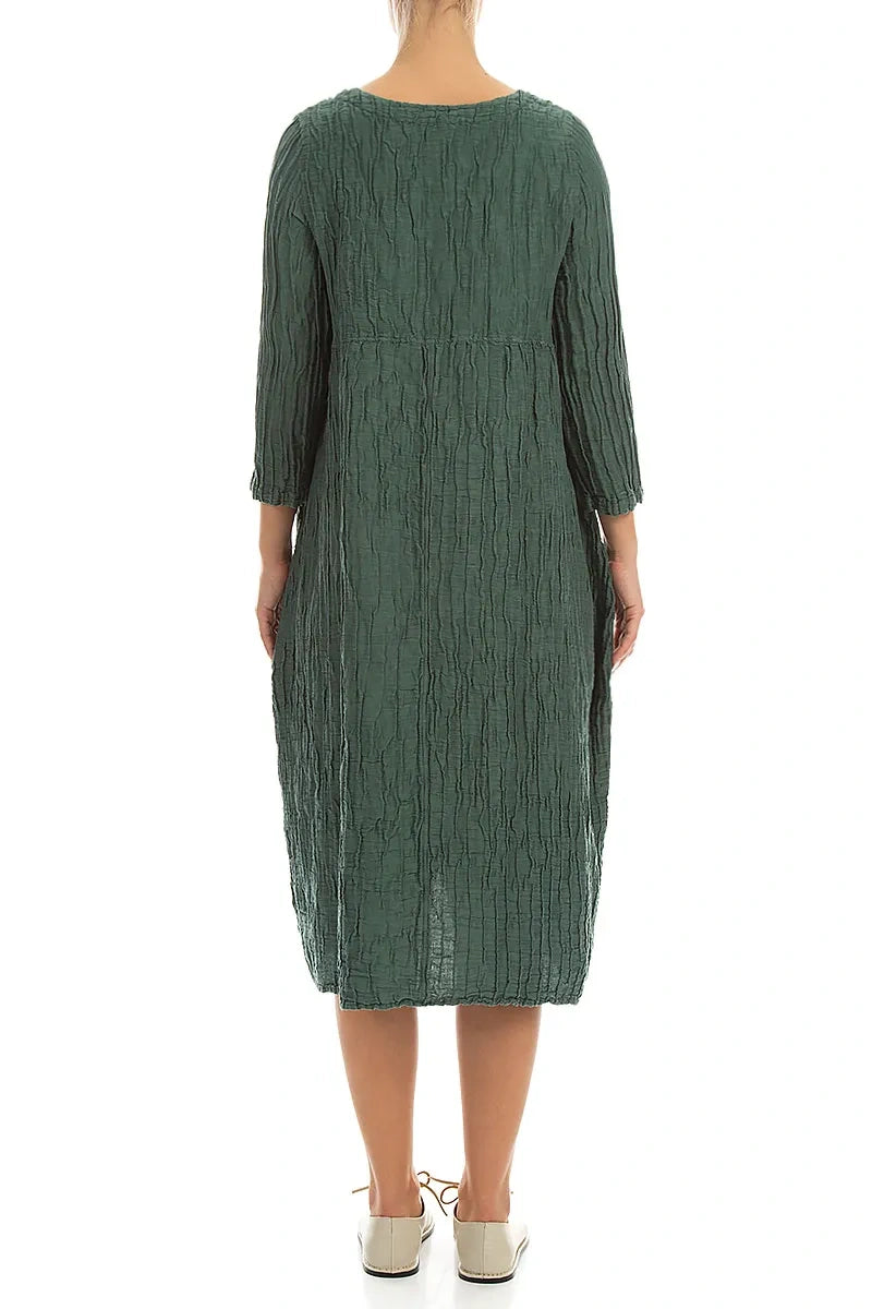 Two Pockets Sage Crinkled Silk Linen Dress 2
