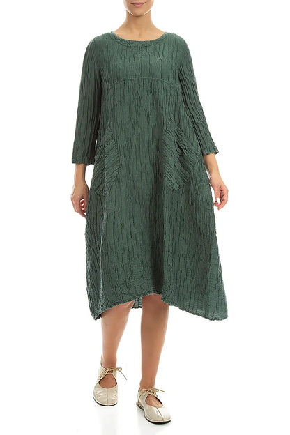 Two Pockets Sage Crinkled Silk Linen Dress 3