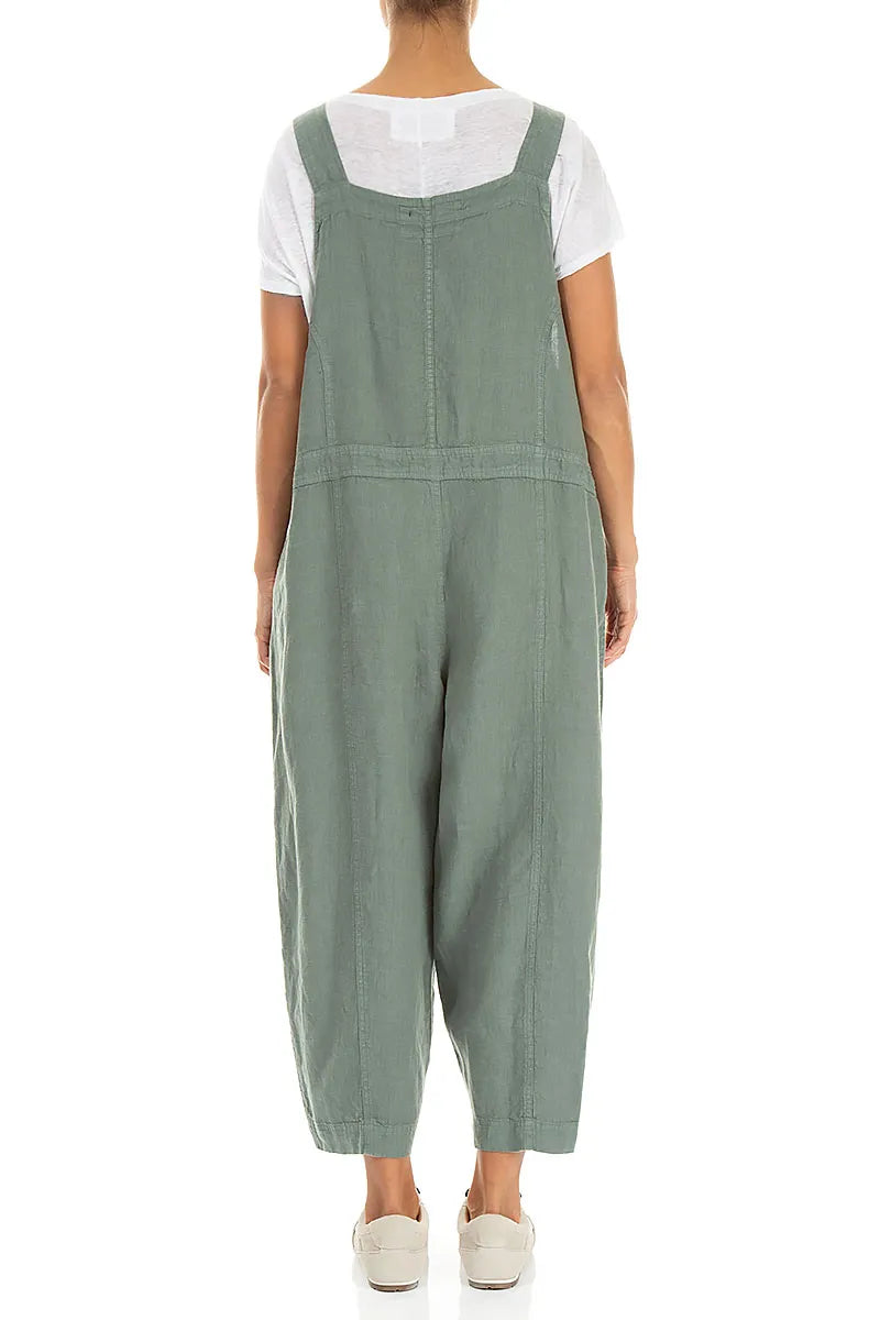 Zwei Taschen Salbei-Leinen-Jumpsuit