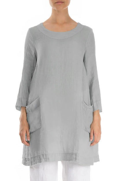 Two Pockets Silver Grey Gauze Linen Tunic 1