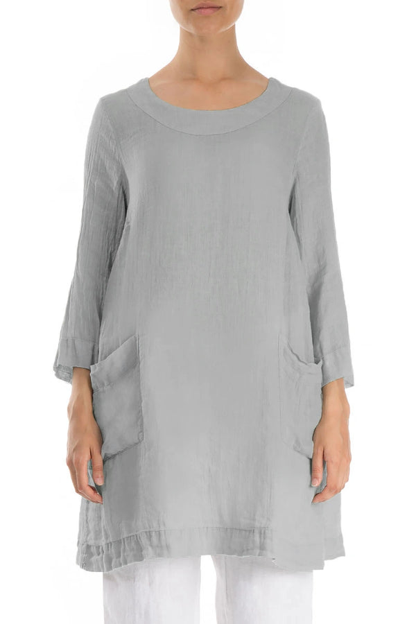 Two Pockets Silver Grey Gauze Linen Tunic 1