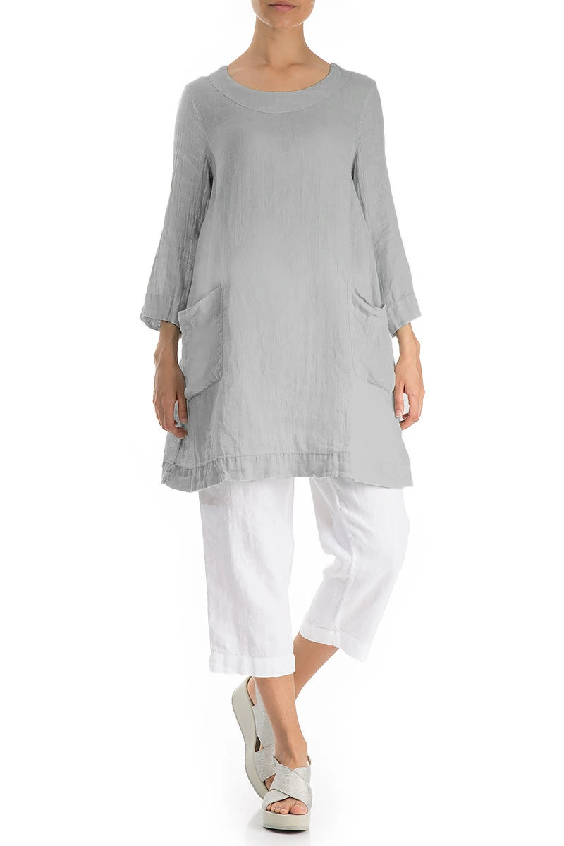 Two Pockets Silver Grey Gauze Linen Tunic 4