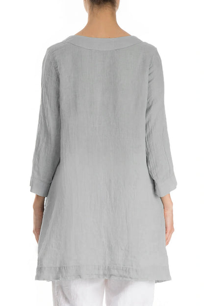 Two Pockets Silver Grey Gauze Linen Tunic 2