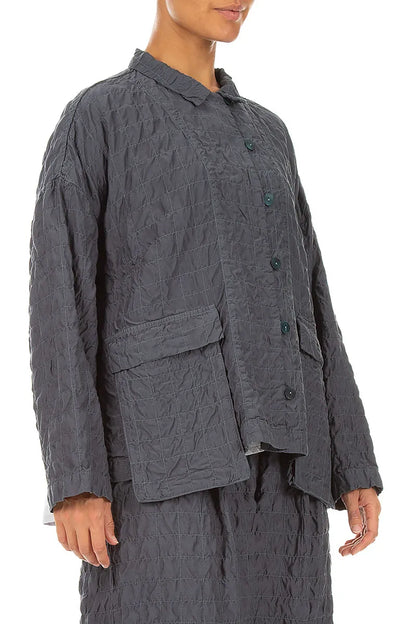 Two Pockets Slate Pleated Silk Bamboo Jacket 3