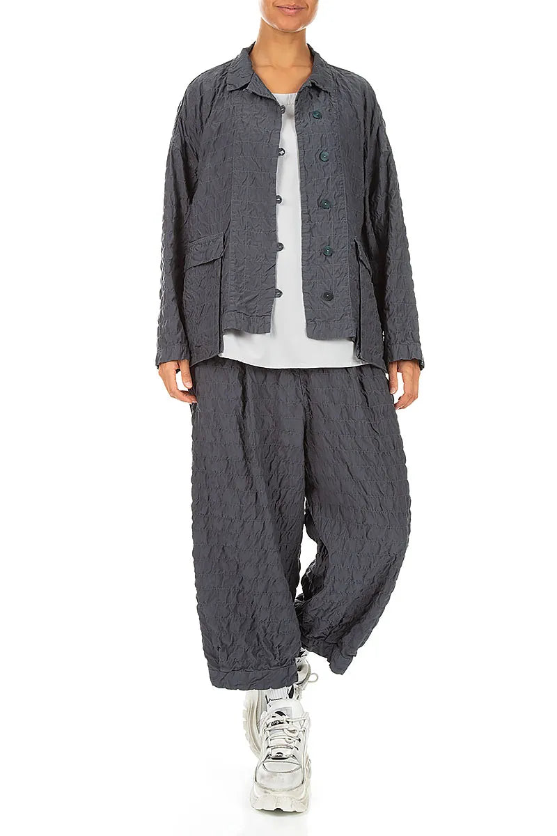 Two Pockets Slate Pleated Silk Bamboo Jacket 4