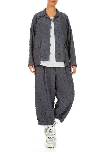 Two Pockets Slate Pleated Silk Bamboo Jacket 4