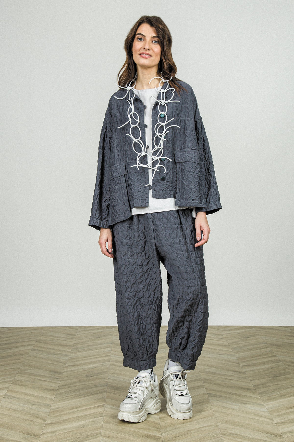 Two Pockets Slate Pleated Silk Bamboo Jacket 6