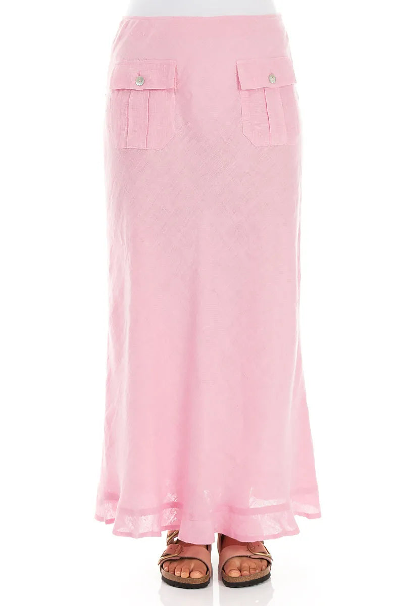 Two Pockets Straight Mauve Pink Linen Skirt 1