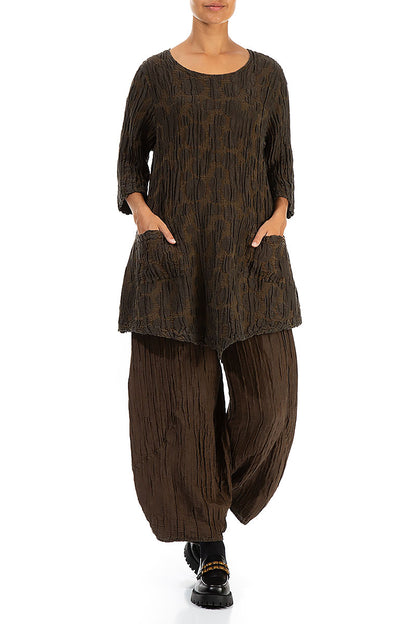 Two Pockets Truffle Brown Circle Silk Linen Tunic