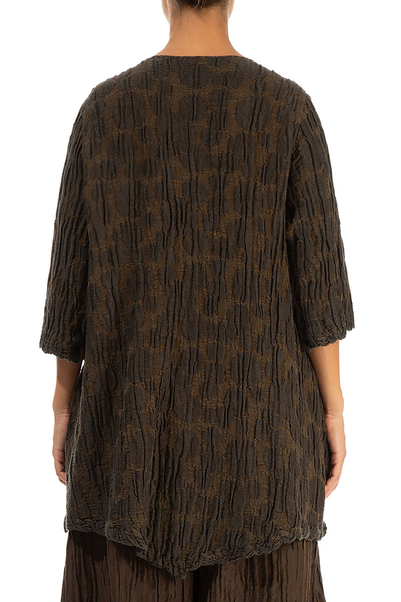Two Pockets Truffle Brown Circle Silk Linen Tunic
