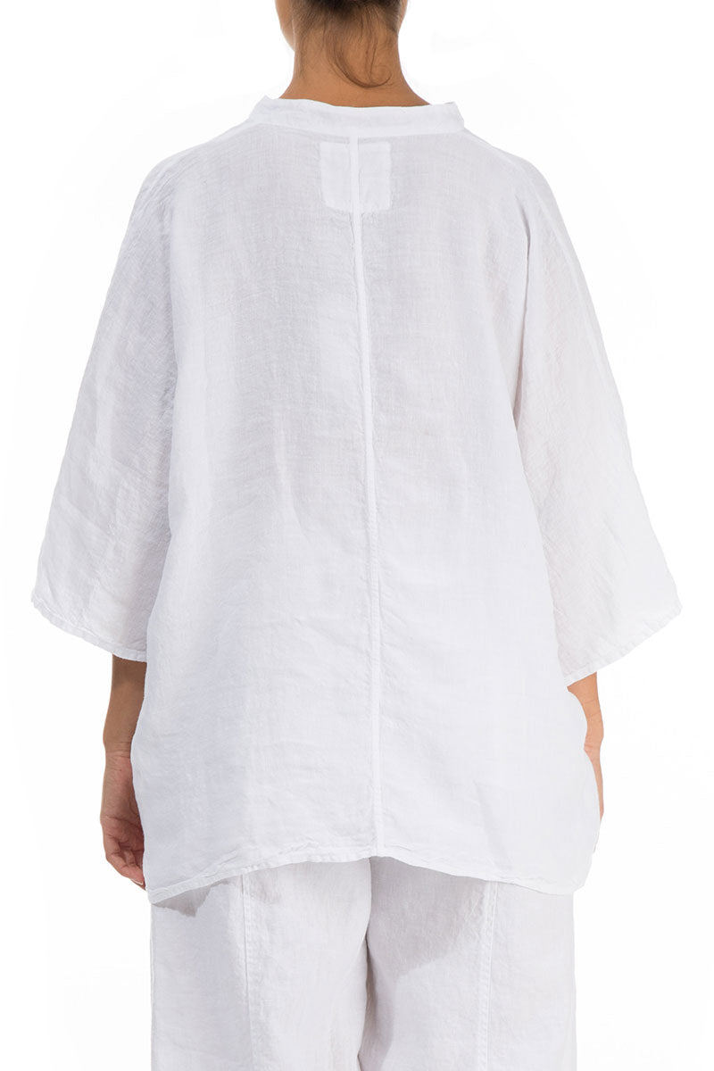 Two Pockets White Linen Shirt 2