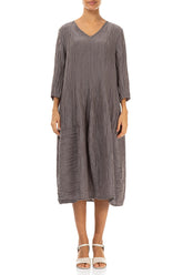 V-Neck Crinkled Truffle Silk Linen Dress 1