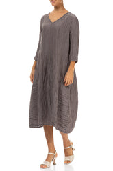 V-Neck Crinkled Truffle Silk Linen Dress 3