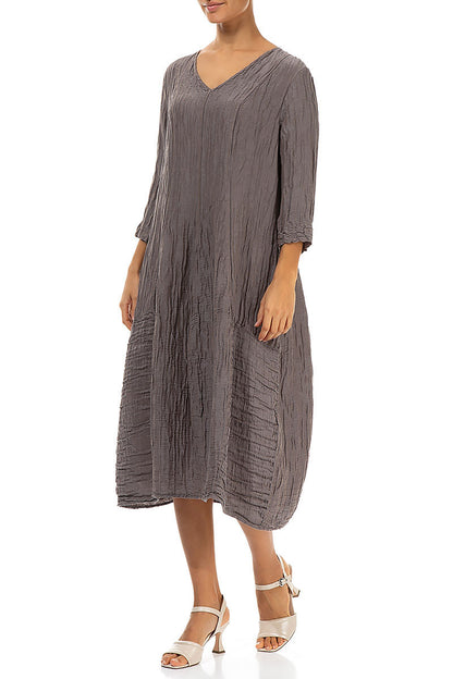 V-Neck Crinkled Truffle Silk Linen Dress 3