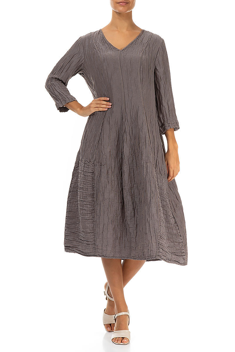 V-Neck Crinkled Truffle Silk Linen Dress 4