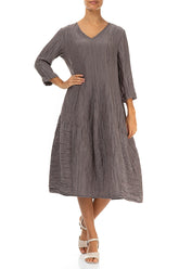 V-Neck Crinkled Truffle Silk Linen Dress 4