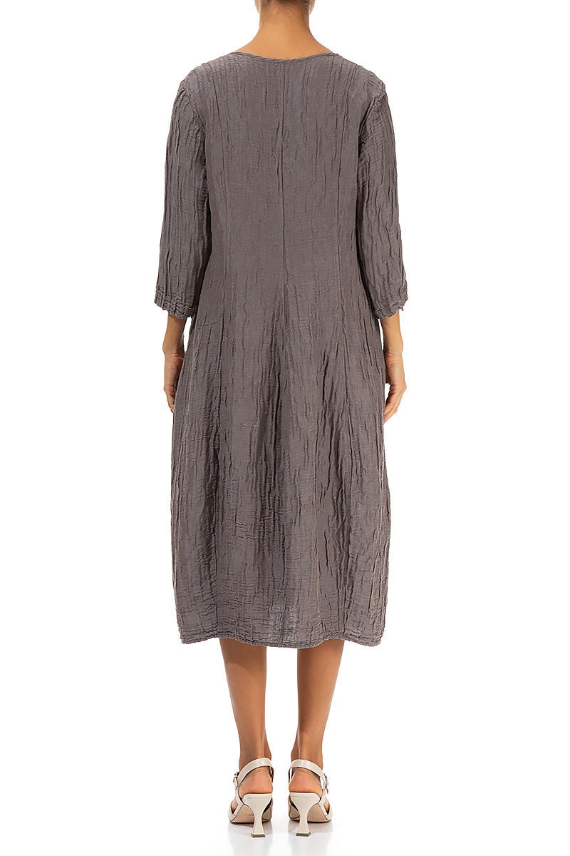 V-Neck Crinkled Truffle Silk Linen Dress 2