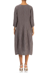 V-Neck Crinkled Truffle Silk Linen Dress 2