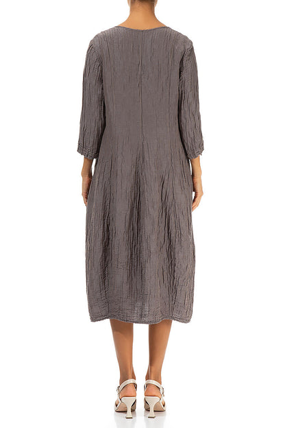 V-Neck Crinkled Truffle Silk Linen Dress 2