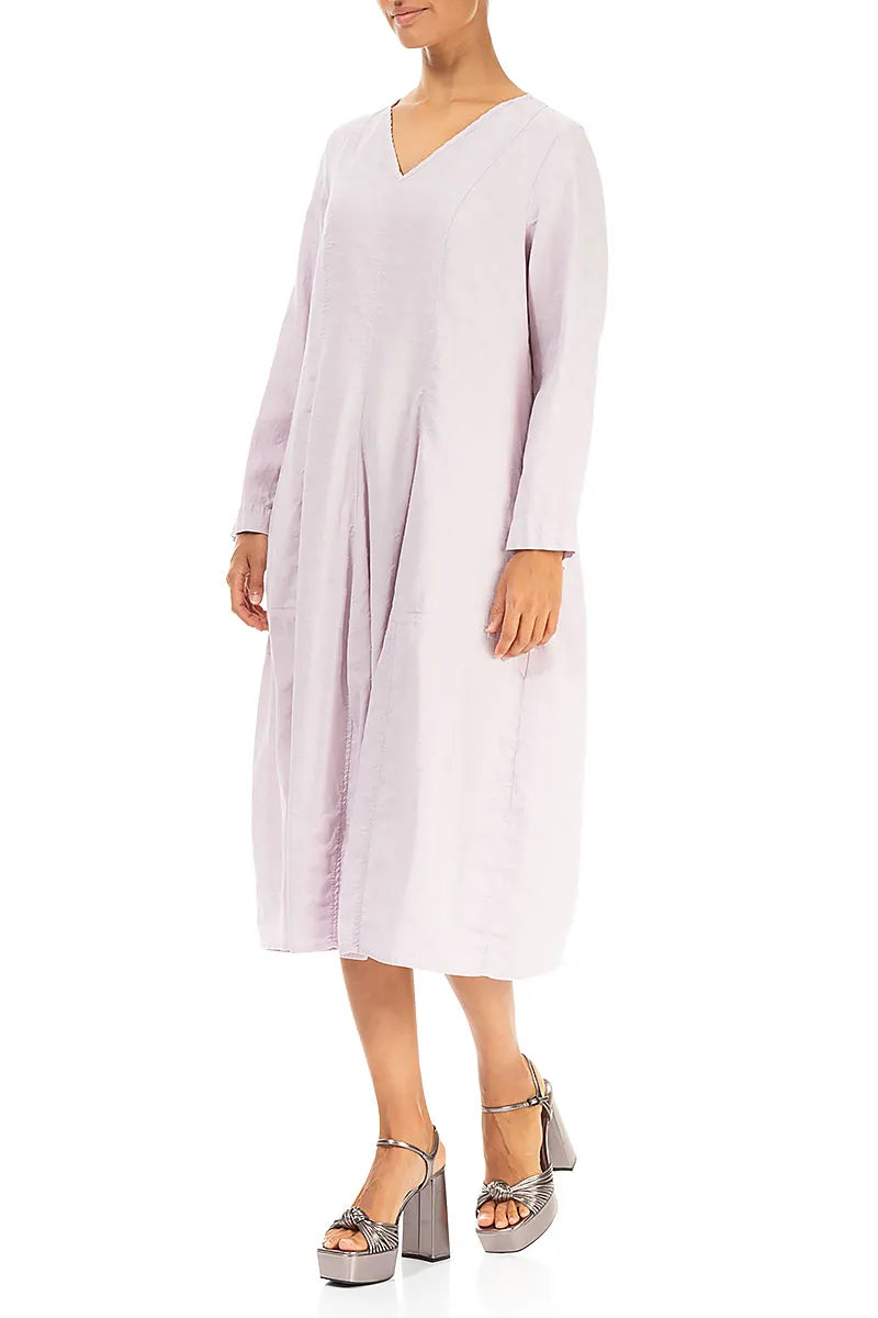 V-Neck Balloon Dotty Lilac Silk Dress 3