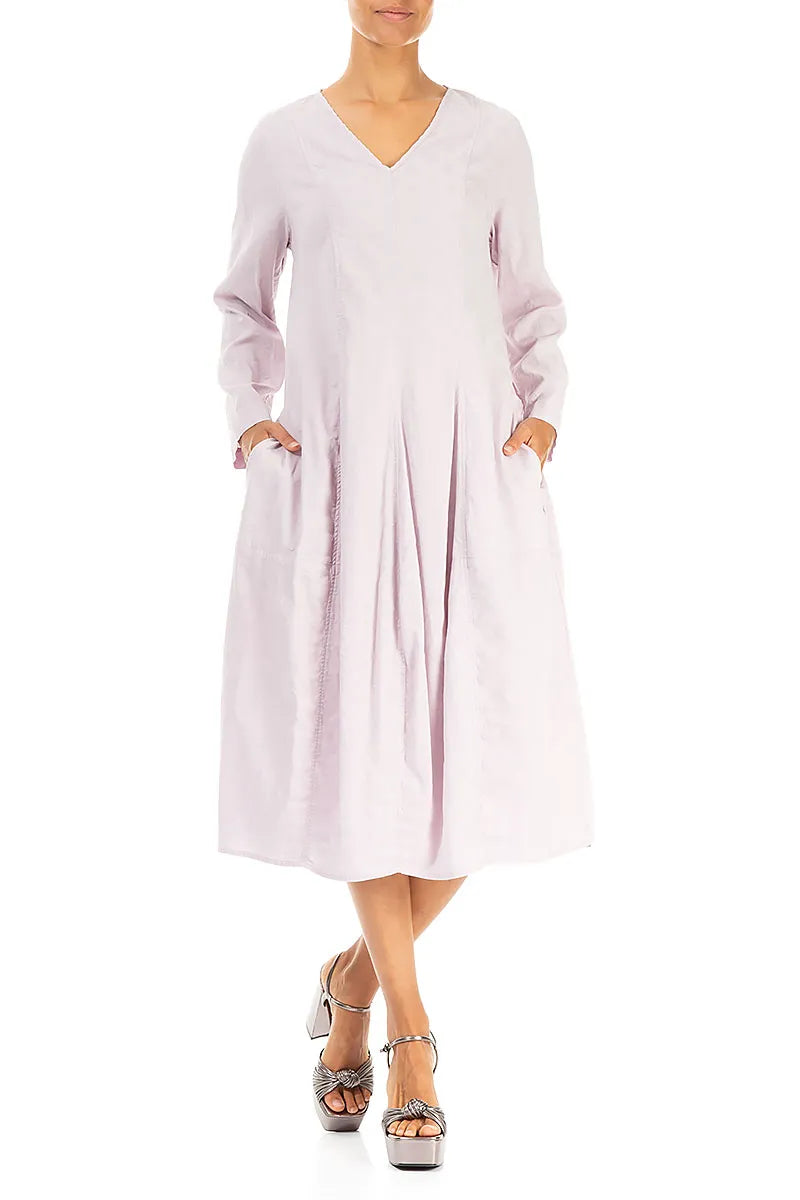 V-Neck Balloon Dotty Lilac Silk Dress 4