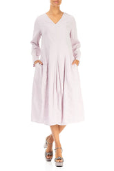 V-Neck Balloon Dotty Lilac Silk Dress 4