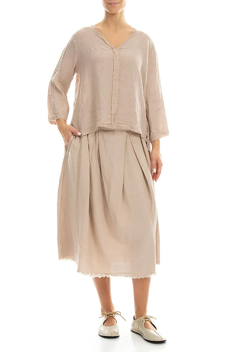 V-Neck Beige Linen Blouse