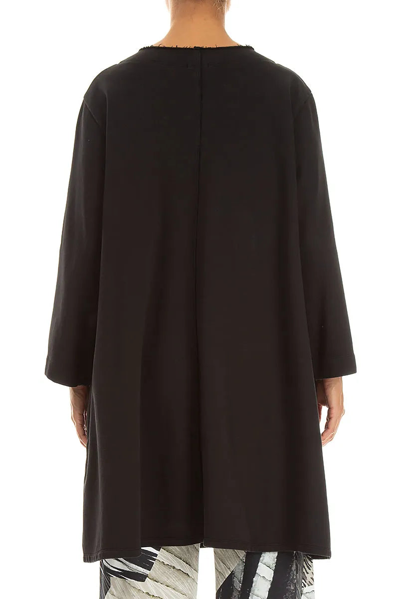 V-Neck Black French Terry Cotton Tunic