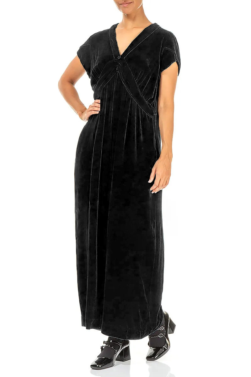 V-Neck Black Silk Velvet Jumpsuit 4