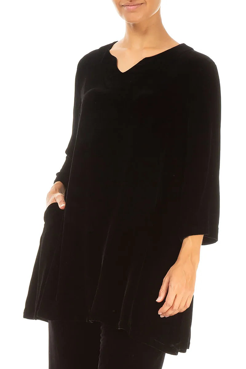 V-Neck Black Silk Velvet Tunic 3