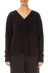 V-Neck Black Wavy Cotton Blouse 1