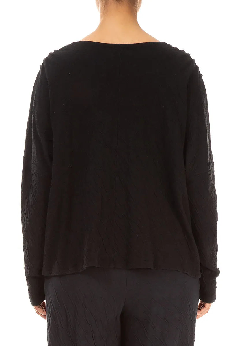 V-Neck Black Wavy Cotton Blouse 2