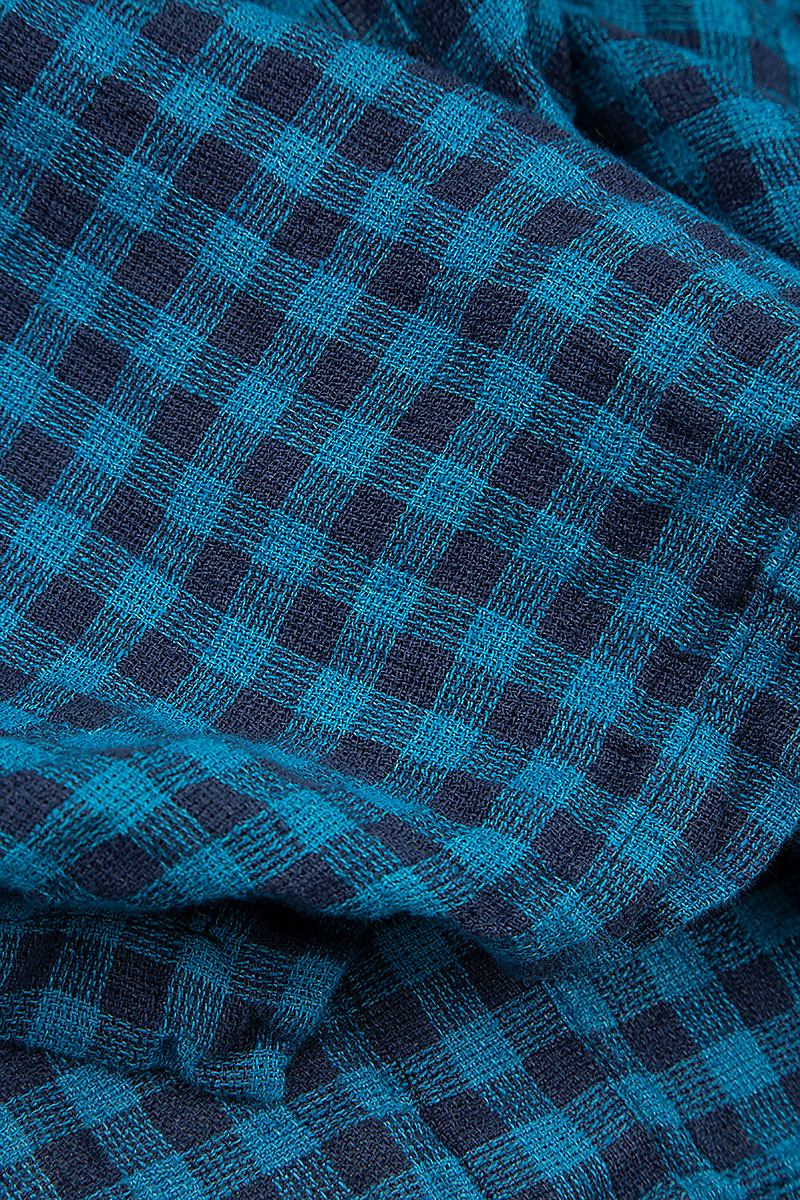 V-Neck Blue Check Linen Dress 5