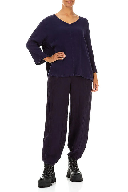 V-Neck Blue Violet Linen Viscose Blouse