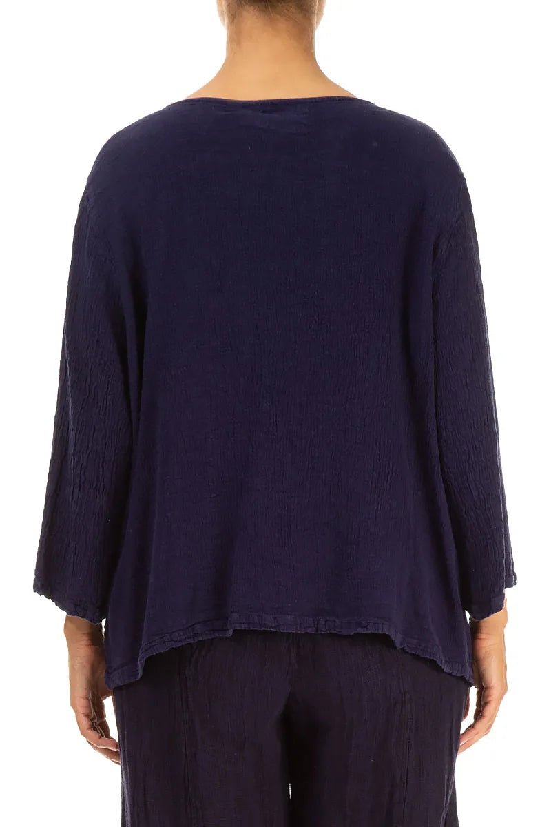 Chemisier en lin et viscose bleu violet à col en V